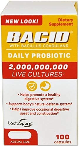 Bacid Probiótico con Bacillus Coagulans para la salud digestiva, 2 millones de cultivos vivos, 100 cápsulas en cada paquete (paquete de 3)