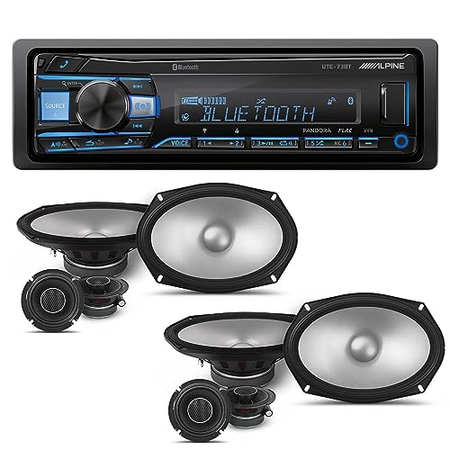 Receptor digital Bluetooth Alpine UTE-73BT con 2 pares de parlantes 6x9 miniatura 1