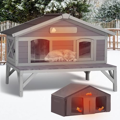 GUTINNEEN Insulated Outdoor Cat House with All-Round Liner, Weatherproof Feral