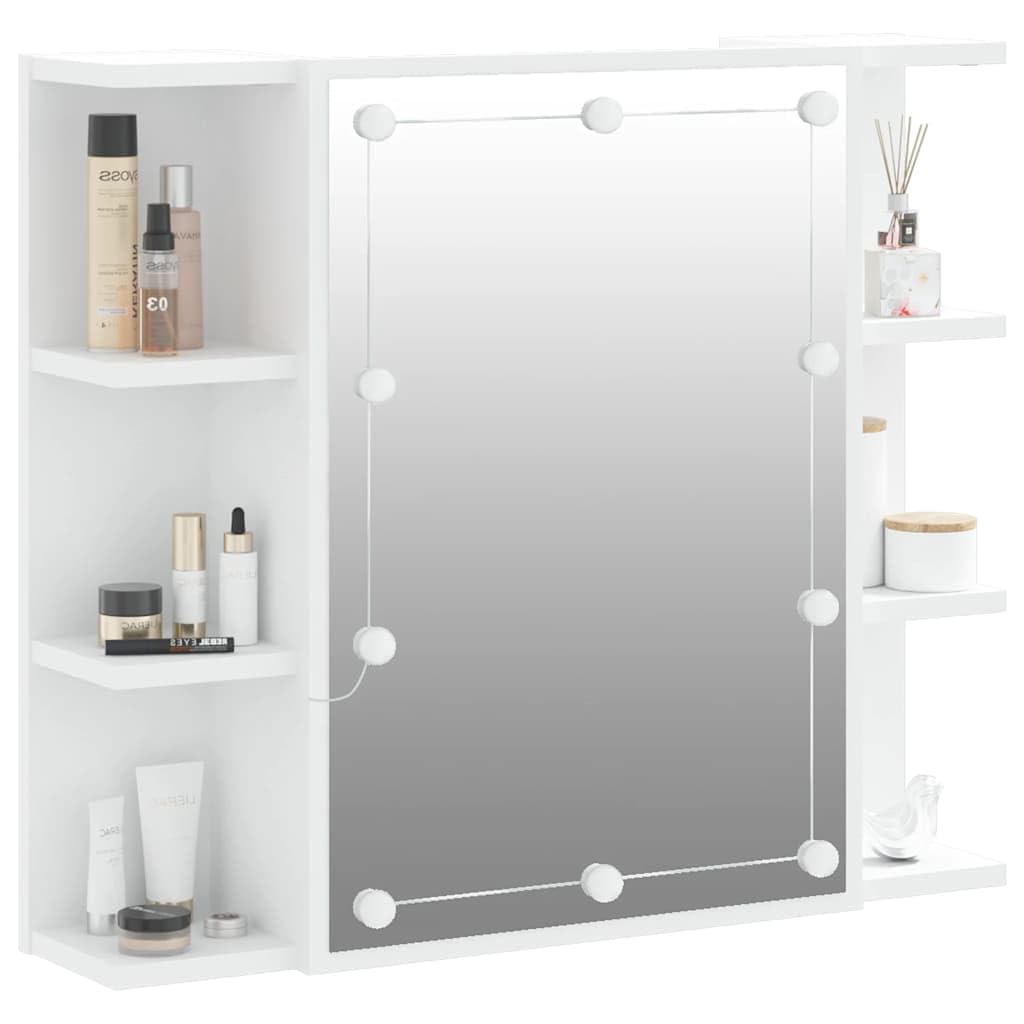 Armadio a specchio a LED, bianco, 70 x 16,5 x 60 cm, con illuminazione, con porta USB, ampi scomparti, in legno, montaggio a parete, elegante tavolo da toeletta