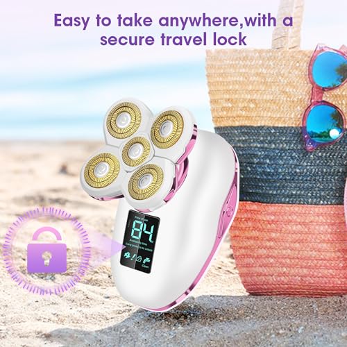 Image of Electric Razors for Women-5D Floating Head IPX7 Waterproof Wet Dry Leg Hair Trimmer, USB-C Rechargeable 90Min Battery, Gentle Facial Bikini Hair Removal with LED Display & Travel Lock