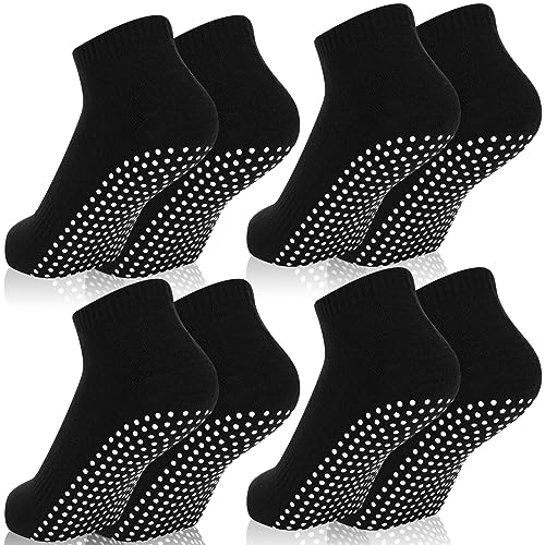 Jspupifip 4 Pairs Non Slip Pilates Socks with Grips, Unisex Non-Slip Yoga Socks, Cotton Football Socks with Cushion Athletic Socks (Black)