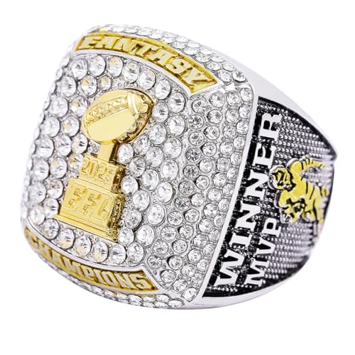 Image of 2025 Fantasy Football Championship Ring | Heavy FFL Champion Trophy Ring | Gold Silver Tone Plated Award Trophy for Fantasy Football League Winner