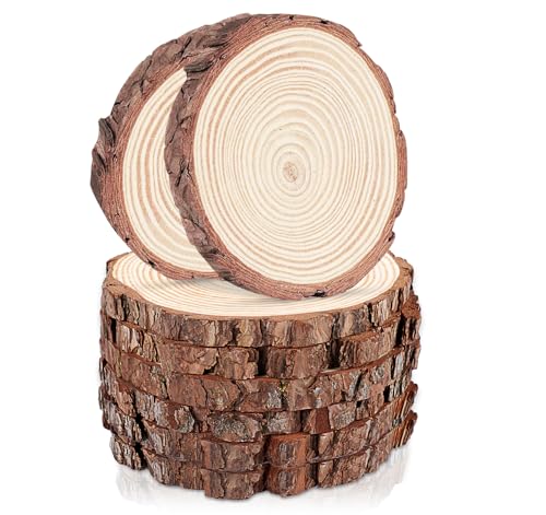 Lindahandel 20er Set Holzscheiben 15 cm Durchmesser Baumscheiben Naturholz mit Rinde Runde Holzscheiben zum Basteln 15 mm Dick Ungebohrt Holzscheiben Deko für DIY Hochzeit Tischdeko Lasergravur