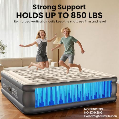 Image of OlarHike King Size Air Mattress with Built in Pump, 18 inch Blow Up Bed, 850lb