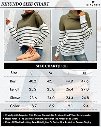 Kirundo Women'S 2024 Fall Winter Turtleneck Knitted Sweater Long Sleeve Striped Color Block Loose Ribbed Pullover Tops thumb #5