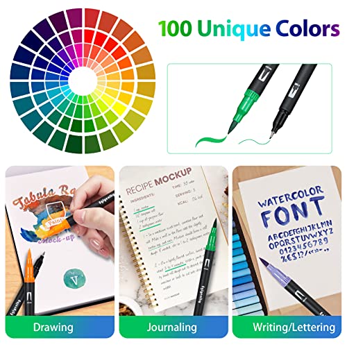 Eglyenlky Dual Brush Pens, Markers For Adult Coloring - 100 Colors Dual Tip Brush Pens With Fine Tip And Brush Tip For Adult Kids Drawing Lettering Calligraphy Sketching Christmas Gift (Black Set) #TOP4