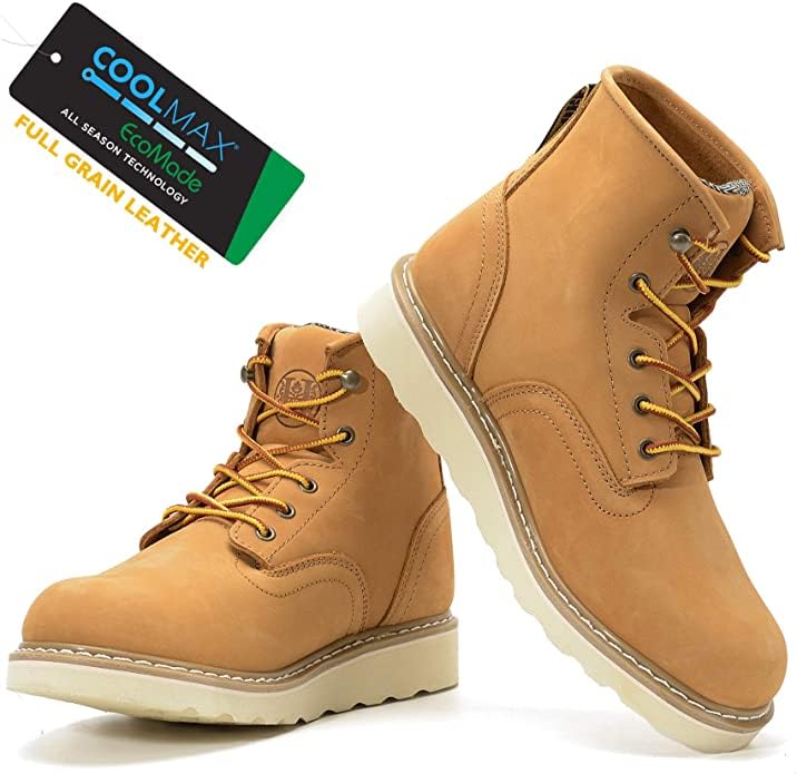 Image of CONRAD Wheat Nubuck Work Boot Collection: Sturdy, Soft Toe, Slip-Resistant Safety Shoes for Men