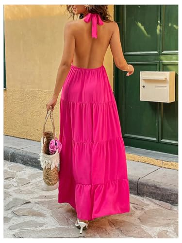 Milumia Women's V Neck Open Back Halter Dress Sleeveless Layered Summer Vacation Maxi Dresses3