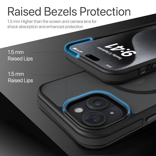 Image of Vaku Luxos Back Cover Case for iPhone 15 Shockproof Scratch Resistant Slim Thin Military-Grade Protection Support Mag-Safe Wireless Magnetic Charging - Black