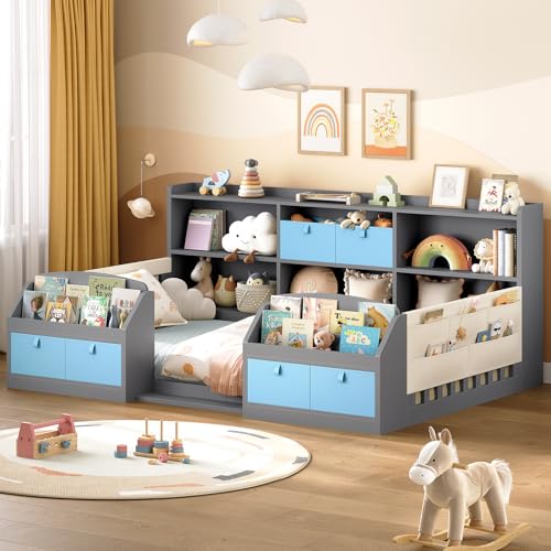 AOGLLATI Twin Floor Bed Frame for Kids, Wooden Montessori Bed Frame for Toddlers with Storage...