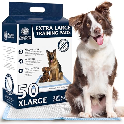 Image of American Kennel Club Puppy Training Pads with Ultra Absorbent Quick Dry Gel - 28 x 30 Pee Pads for Dogs - 50 Count , XL(Unscented)