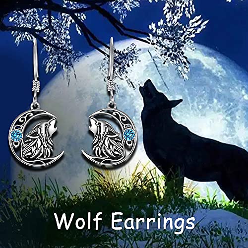 Popkimi Wolf Earrings For Women Girls Wolf Jewelry Cute Animal Earrings S925 Sterling Silver Dangle Drop Hook Earrings Birthday Christmas Gift (Wolf) #TOP3