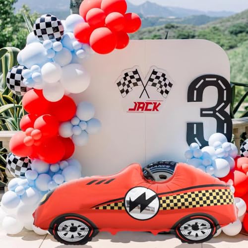 Image of Race Car Balloons Racing Car Foil Balloon 2PCS (Red and Yellow) | Birthday Party Decorations Race Car Theme Party Decorations Kids Boy Racing Party Supplies