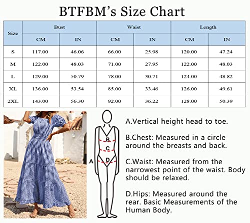 Btfbm Women Casual Short Sleeve Plaid Maxi Dresses Off Shoulder Vintage Dress Square Neck Gingham Beach Long Summer Dress (Small, Plaid Blue) #TOP4