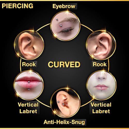 Eyebrow Piercing Jewelry Surgical Steel Curved Barbell Tiny Eyebrow Ring Vertical Labret Lip Jewelry Ear Rook Helix Conch Daith For Women Men 16g 6mm/8mm/10mm/12mm4