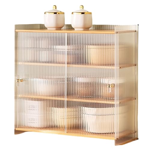 haoyunjianjiak 食器棚 収納 キッチン収納 収納ラック ミニ食器棚 台所 収納 家具 竹製 2段 3段 おしゃれ 北欧風 アクリル扉 両面開き 下引き出しタイプ 組み立て式 大容量 スリム コンパクト 防塵 防湿 安定性 収納便利 簡単組立