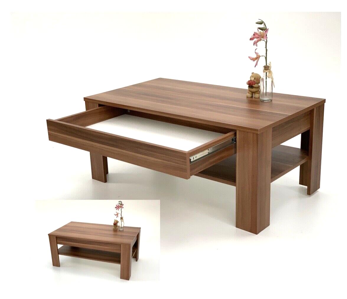Couchtisch mit Schublade Wohnzimmertisch Kaffeetisch (EWA) Nussbaum