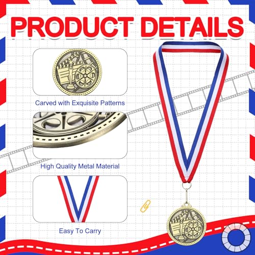 Liliaafar 20 Pcs 2\'\' Gold Film Medals Award with Neck Ribbon Bulk, Movie Star Trophy Awards Theater Gifts for Movie Props Adults Participation Competitions Prize