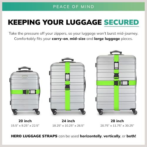 Image of Hero Luggage Straps for Suitcases (2-Pack) Heavy-Duty Adjustable Luggage Belt with Duraflex Buckle & Built-in Luggage Tag - Checked Bag & Carry-on Travel Essentials