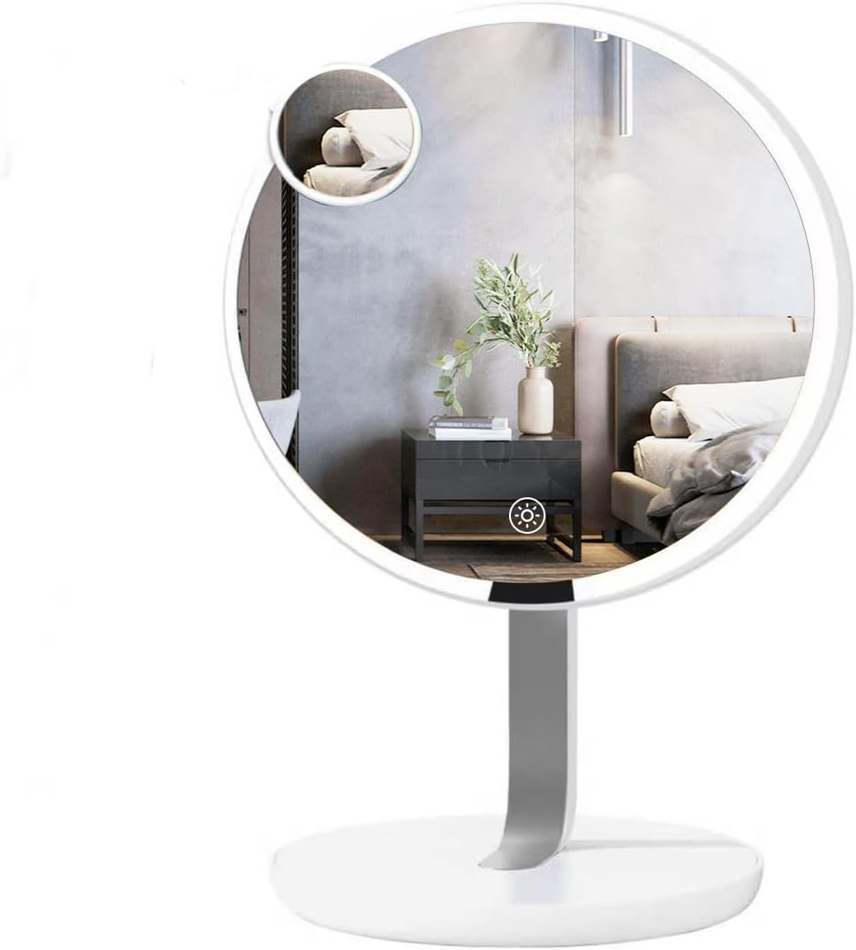 9.65-inch Lighting Makeup Mirror, 1x / 10x,Touch Control,3-Color Adjustable, Metal Stand with Super Stability,up and Down Adjustable Makeup Mirror Surface, High Color Rendering,Silver