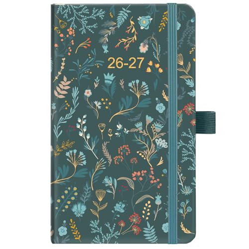 Kamaking Pocket Diary 2026-2027 - A6 Diary 2026-2027 Week to View with Pen Loop Back Pocket Aug.2026 - Jul.2027 Green Leaves 16×10×1.5 cm