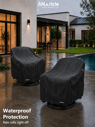 Image of ANartcle Swivel Patio Chair Covers 2 Pack,Waterproof Heavy Duty Outdoor Chair Covers,Patio Swivel Chair Covers for Outdoor Furniture (30 W x 34 D x 38.5 H inches)Black.