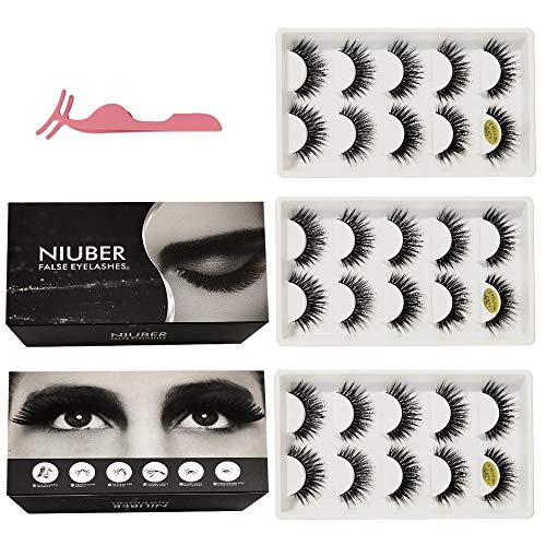 NIUBER 3D Faux Mink Lashes,15 Pairs(3PACK) Falses Mink Eyelashes Strips Fake Eyelashes Natural