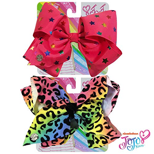 Jojo Siwa Bow for Girls Bundle, 2 Bows and 3 Pack Bracelet - White Bow with Emoji icons and Rainbow and Multi Color Rhinestones Hair Bow