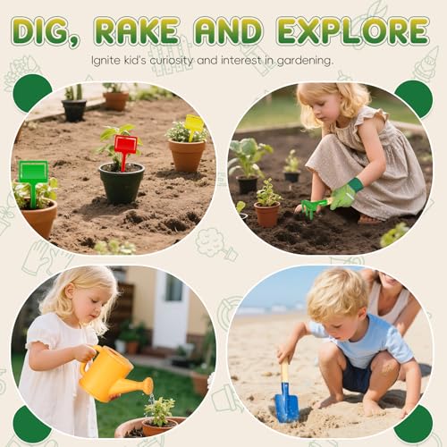 Kids Gardening Tool Set, 20PCS Gardening Toys Includes Metal Rake,Fork,Trowel,Apron,Gloves,Watering Can,Tote Bag, Garden Tool Kit for Kids, Outdoor Toys Gift for Boys Girls