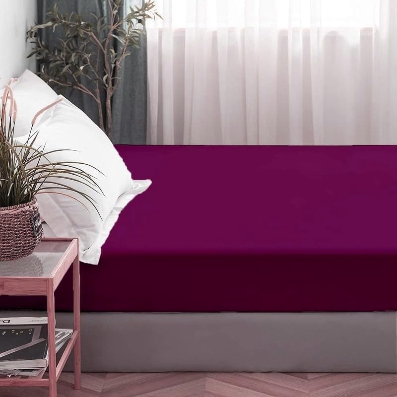 Image of All Around Brushed Microfiber King Fitted Sheet - (78 x 78) Inches - 8'' Deep Pocket Elastic Fitted Bedsheet + 1 Pillow Cover 400 Series Extra Soft & Easy Fit - Wine