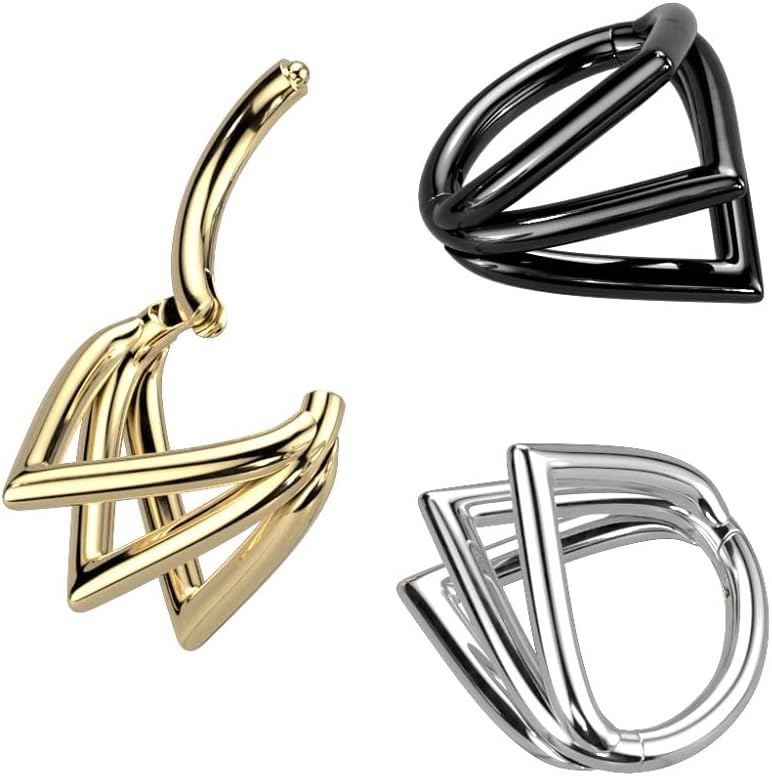 Pierced Owl 16GA G23 Implant Grade Titanium Triple Chevron Hoops Hinged Segment Ring