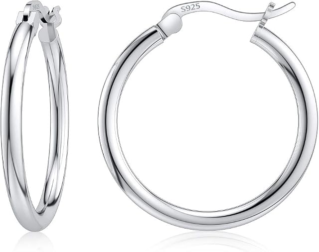 DALARAN Sterling Silver Hoop Earrings for Women Girls Sensitive Ears Hypoallergenic Hoop Earrings 14/16/18/20/25/30/35/40mm