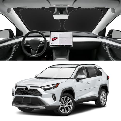 SLOGENTO Custom Fit Windshield Sun Shade for Toyota RAV4 2013-2026 Blocks UV & Heat Front Window Sunshade Accessories Easy Fold & Store Keep Your Car Cooler