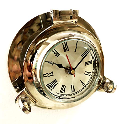 Antico Marine Solido Argento Lucido Nave Oblò Analogico 6 Orologio Nautico Da Parete Hanging Clock Home Decor