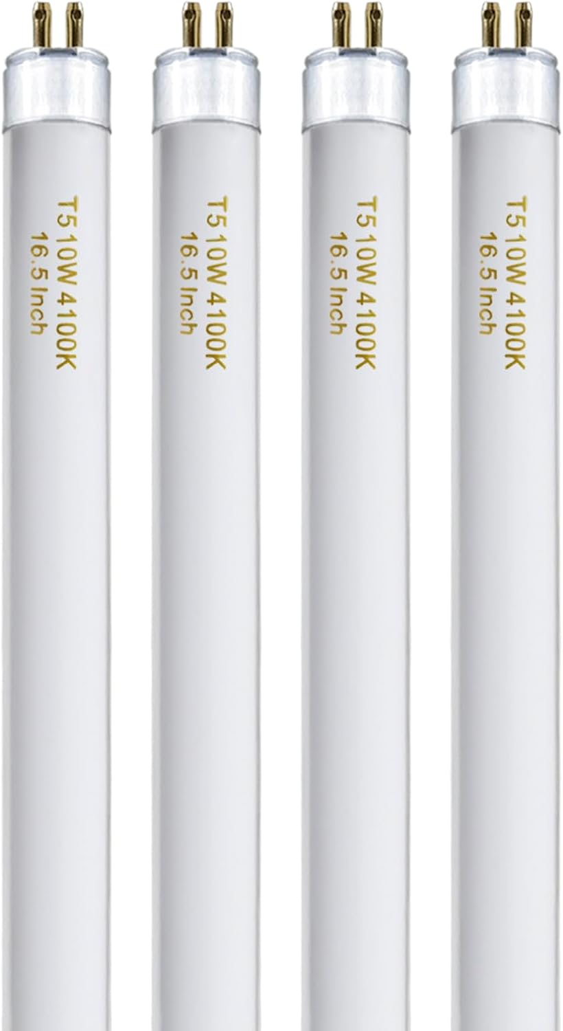 T5 10 Watt F10T5/CW Light Bulb 16" Under Cabinet Lights Cool White, T5 10W Fluorescent Bulb Compatible with Jasco,Philips, Sylvania Lighting Fixture, 900lm G5 Base, 4Pack T5-10W 4 Pack C/W