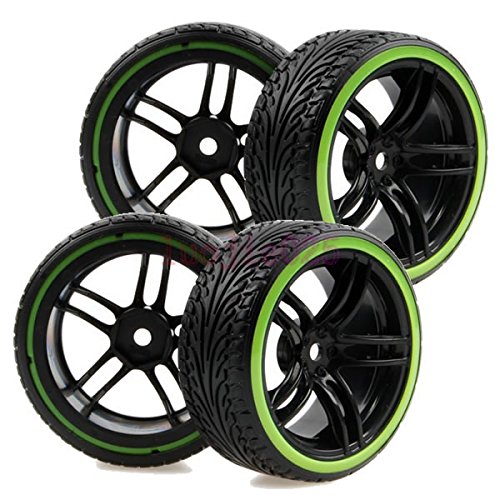 generic 4pcs rc 1:10 1/10 on road car hard plastic drift tires tyre & wheel rim fit hsp hpi redcat flying fish drift car 9065-5016-Green