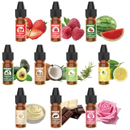 Lebensmittelaroma - 10 Farbe Konzentrierte Flavour Drops, Lip Gloss Aroma Flüssiger Tasty Drops für GeträNke, Backen, Kochen, SüßIgkeiten, Seifen, Joghurt - 6 ml