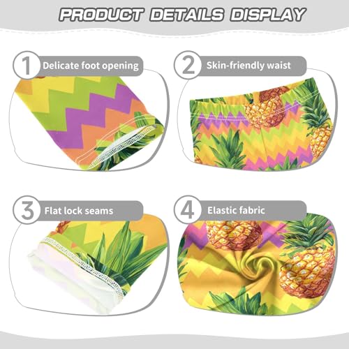 Yellow Pineapple Chevron Stripe Girls Leggings Soft Stretch Workout Yoga Dance Pants for Kids Casual Tights3