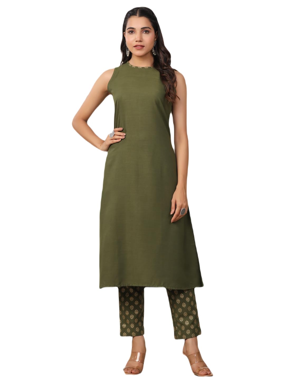 Shreesha Enterprise FABIAN FASHION Women's Soild Rayon Kurta and Foil Printed Pant Set