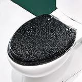 Espumoso Tapa WC, Asiento De Inodoro con Cierre Suave Y Cierre Rápido, Liberación Rápida, Montaje Doble, Asiento De Inodoro De Resina,Negro