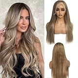 13x6 Ombre Lace Front Wigs Human Hair for Women Light Brown to Brown with Ash Blonde Highlights HD Straight Lace Closure Wig Glueless Remy Brazilian Virgin Hair 18 Inch Pre Plucked Bleached Knots