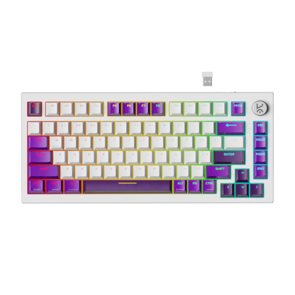 Swarm 75% Wireless Mechanical Keyboard with Pass Through Keycaps, Pre-lubed Switches, 5-pin Hot Swap PCB, 5 Layers Sound Absorption and Software Support (White Purple, Starling Switches)