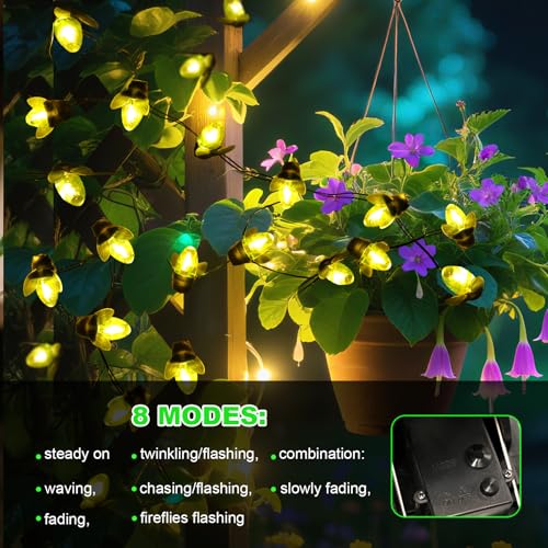 ANGMLN Solar Firefly Lights, 30 LED Solar Fireflies Lightning Bugs Fairy String Lights Outdoor Decor 19.6FT Solar Powere - Additional View