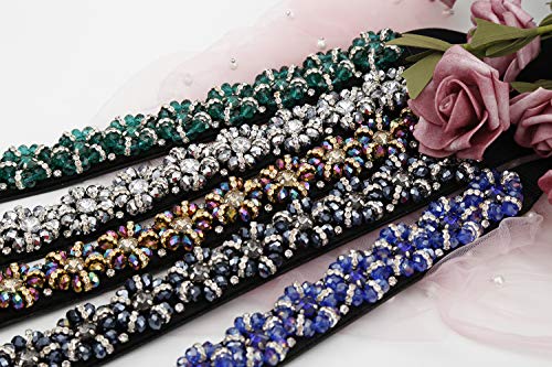 Dorchid Women Rhinstone Belt Full Crystal Buckle Cummerbund Wide Elastic Waistband 7 Colors Long Champagne #TOP5