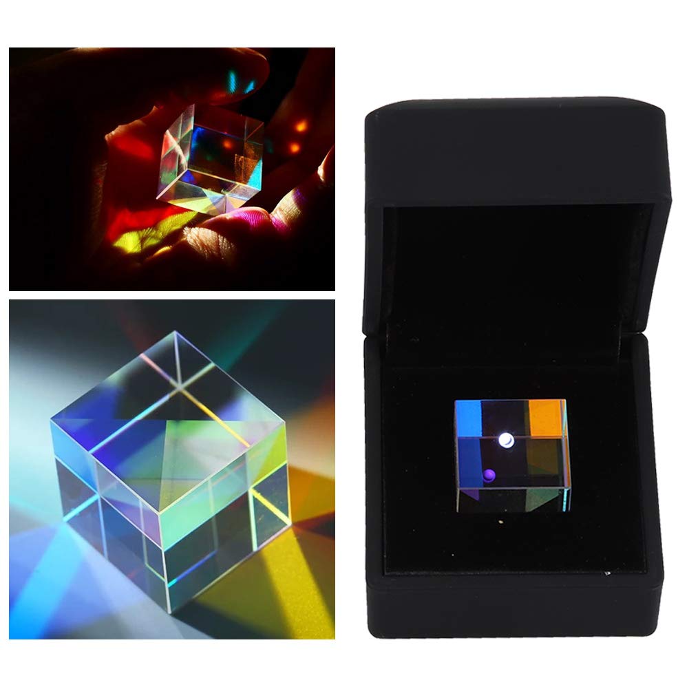 Prisme Cube - Prisme Vitrail Optique 23 x 23 x 23 mm - Prisme d'Expérience Scientifique K9 avec Boîte Cadeau Noir - Pour Expériences Scientifiques Photographie Prisme Enseignement Optique Fisi