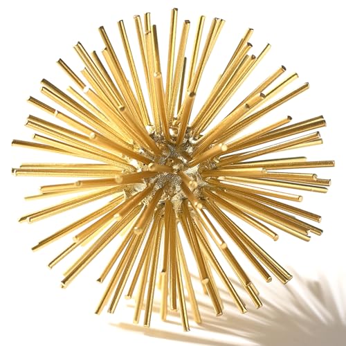Gold Sphere Decor, Metal Gold Starburst Tabletop Sculpture Decor, Modern Metal Starburst Centerpiece, Spike Ball Decoration for Home Decor