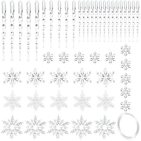 Aofentop Christmas Acrylic Crystal Decorations Set - 51pcs Christmas Decorations Snowflake Icicle Ornaments with Crystal Line Clear Christmas Tree Decor Indoor for Xmas Party Home Wedding Festival Cover