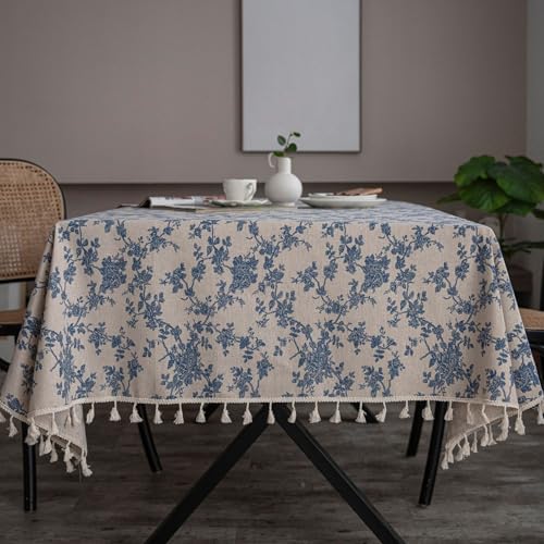 Nappe florale vintage en lin de qualité supérieure avec pampilles - 3