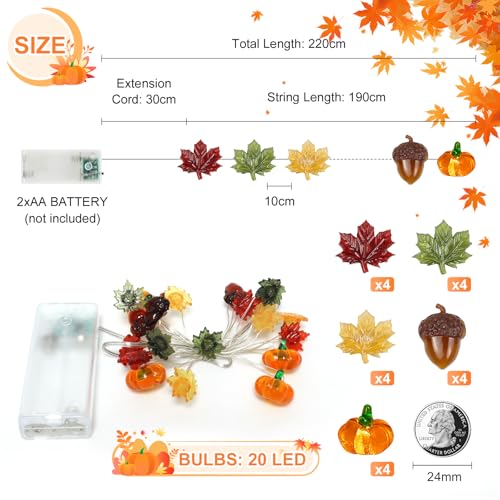 Auting Herbst Dekoration,LED Lichterkette 2M 20LED Kürbis Ahornblätter Eichel lichterketten herbst deko Batterie mit Timer, Herbst Lichterketten Innen for Herbst Deko Erntedankfest und Party Deko